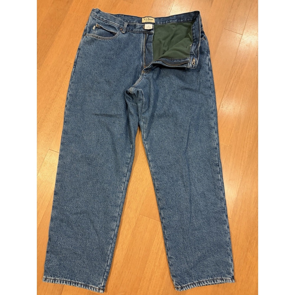 Vintage LL Bean Fleece Lined Relaxed Fit  Jeans Mens 38x32 Blue Denim Straight